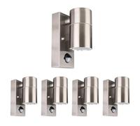 Bright Source 20x GU10 Outdoor Wall Spot Downlight Fitting, PIR Motion Sensor, Silver, Stainless Steel Construction, IP44 Rated, Modern Home Porch Light