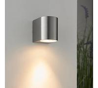 Bright Source 2X GU10 Outdoor Curved Wall Spot Downlight Fitting, Satin Nickel, Stainless Steel Construction, IP44 Rated, Modern Home Porch Light