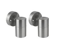Bright Source 2X GU10 Outdoor Wall Spot Downlight Fitting, Silver, Stainless Steel Construction, IP44 Rated, Modern Home Porch Light