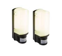 Bright Source 2X Outdoor Wall Security Bulkhead Light Fitting, PIR Motion Sensor, Black, IP44 & IK08 Rated, E27 Base (Bulb not Included)