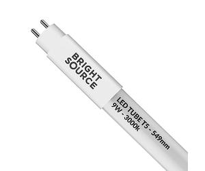 Bright Source 549mm 9w LED T5 Tube, 1225lm, 3000K Warm White, Replacement for 14w T5 Fluorescent, for Direct Mains Installation Only