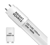 Bright Source 5ft (1500mm) 23w LED T8 Tube, 2300lm, 4000K Cool White, Replacement for 58w T8 Fluorescent, Starter Included - Direct Mains or for use with Switch Start Fitting with Magnetic Ballast