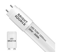 Bright Source 6ft (1763mm) 28w LED T8 Tube, 2520lm, 3000K Warm White, Replacement for 70w T8 Fluorescent, Starter Included - Direct Mains or for use with Switch Start Fitting with Magnetic Ballast