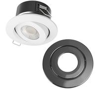 Bright Source All in One Integrated LED Downlight, TRIAC Dimmable, IP65, 3 Wattage Settings 4W/6W/8W, Switchable Colour 2700K 3000K 4000K 6000K, White & Gunmetal Grey Bezel Bundle, Tilt Function