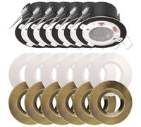 Bright Source All in One Switchable Wattage 6W/8W Integrated LED Downlight, White & Antique Brass Bezel Bundle, TRIAC Dimmable, Adjustable Colour 2700K 3000K 4000K 6000K, IP65, Fir 6 Pack
