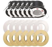 Bright Source All in One Switchable Wattage 6W/8W Integrated LED Downlight, White & Brass Bezel Bundle, TRIAC Dimmable, Adjustable Colour 2700K 3000K 4000K 6000K, IP65, Fir 6 Pack