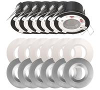 Bright Source All in One Switchable Wattage 6W/8W Integrated LED Downlight, White & Brushed Steel Bezel Bundle, TRIAC Dimmable, Adjustable Colour 2700K 3000K 4000K 6000K, IP65, Fir 6 Pack