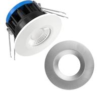 Bright Source All in One Switchable Wattage 8W/10W Integrated LED Downlight, White & Brushed Steel Bezel Bundle, TRIAC Dimmable, Adjustable Colour 2700K 3000K 4000K 6000K, IP65, Fire Rated, 1 Pack