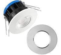 Bright Source All in One Switchable Wattage 8W/10W Integrated LED Downlight, White & Polished Chrome Bezel Bundle, TRIAC Dimmable, Adjustable Colour 2700K 3000K 4000K 6000K, IP65, Fire Rated, 1 Pack