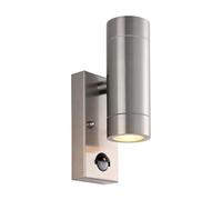 Bright Source GU10 Outdoor Wall Light Fitting, PIR Motion Sensor, Silver, Stainless Steel Construction, IP44 Rated, Modern Home Porch Light (1, Up/Down Wall Light)