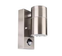 Bright Source GU10 Outdoor Wall Light Fitting, PIR Motion Sensor, Silver, Stainless Steel Construction, IP44 Rated, Modern Home Porch Light (1, Down Wall Light)
