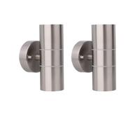 Bright Source GU10 Outdoor Wall Light Fitting, Up Down, Silver Stainless Steel Construction, IP44 Rated, Modern Home Porch Light (2, Up/Down Wall Light)