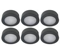 Bright Source LED Circular Cabinet Cupboard Unit Shelf Light, Black, 2.5W, 220lm, 3CCT Switchable 3000K 4000K 6000K - Pack of 6
