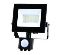 Bright Source LED Floodlight, PIR Motion Sensor, IP65, 10W, 1010lm, 120° Beam Angle, 6500K Daylight White, Black, with Adjustable Tilt Mounting Bracket & 1m Lead Wire
