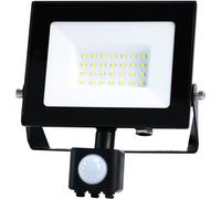 Bright Source LED Floodlight, PIR Motion Sensor, IP65, 30W, 3300lm, 120° Beam Angle, 6500K Daylight White, Black, Tilt Mounting Bracket & 1m Lead
