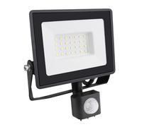 Bright Source LED Floodlight, PIR Motion Sensor, IP65, 30W, 3300lm, 120° Beam Angle, 6500K Daylight White, Black, Tilt Mounting Bracket & 1m Lead