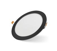 Bright Source LED Round Panel Downlight, Slimline Recessed Ceiling Spotlight, TRIAC Dimmable, Matt Black, 12W, 960lm, 3CCT Adjustable Colour 3000K 4000K 6000K, IP20, 155mm Cutout