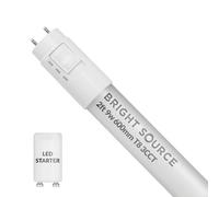 Bright Source LED T8 Tube, 3CCT Colour Switchable 3000K 4000K 6000K, 2ft (590mm), 9W, 1170lm, 18w T8 Fluorescent Equiv., Starter Included, use with Direct Mains or Fitting with Magnetic Ballast