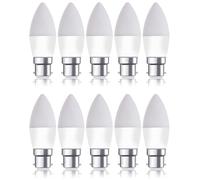 Bright Source Non-Dimmable Opal Frosted LED Candle Bulb, 4.8W, 470lm, B22 Bayonet, 6500K Daylight White - Pack of 10 Bulbs