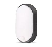 Bright Source Outdoor 10w LED Oval Bulkhead, Black, IP65, 1000lm, Black, PIR Motion Sensor, 3CCT 3000K 4000K 6000K