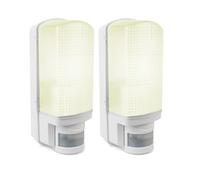 Bright Source Outdoor Wall Security Bulkhead Light Fitting, PIR Motion Sensor, IP44 & IK08 Rated, E27 Base (2, White)
