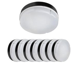 Bright Source Wall & Ceiling Round Utility LED Bulkhead, Black, Emergency, Microwave Sensor, Switchable Wattage 9W 14W 18W, IP65, 120° Beam Angle, Switchable 3CCT Colour 3000K 4000K 6000K