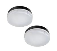 Bright Source Wall & Ceiling Round Utility LED Bulkhead, Black, Switchable Wattage 9W 14W 18W, IP65, 120° Beam Angle, Switchable (2, Microwave Sensor)