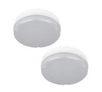 Bright Source Wall & Ceiling Round Utility LED Bulkhead, White, Switchable Wattage 9W 14W 18W, IP65, 120° Beam Angle (2, Microwave Sensor)