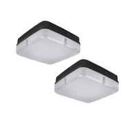 Bright Source Wall & Ceiling Square Utility LED Bulkhead, Black, Switchable Wattage 9W 14W 18W, IP65, 120° Beam Angle (2, Corridor Function)