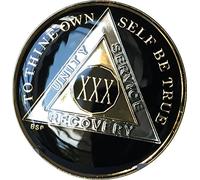 Bright Star Press 30 Year Classic Black AA Alcoholics Anonymous Medallion Chip Tri Plate Gold & Nickel Plated Serenity Prayer