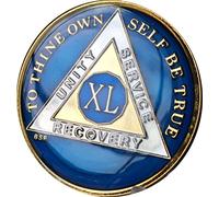 Bright Star Press 40 Year Midnight Blue AA Alcoholics Anonymous Medallion Chip Tri Plate Gold & Nickel Plated