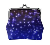 Bright Stars Printed Kiss Lock Coin Pouch Faux Leather Mini Clutch for Travel Shopping and Daily Outing