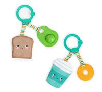 Bright Starts, Baby Teether Ring, Perfect Pair 2-in-1 Teether Toy - Coffee, Donut, Avocado & Toast, BPA Free, Assorted, 3 Months and Up
