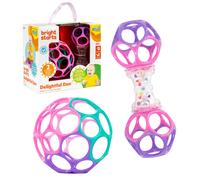 Bright Starts Delightful Duo 2-Pack Gift Set with Easy-Grasp Oball Rattles, Pink, Baby Toys for Newborn and Up