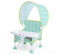 Bright Starts Pop 'N Sit Cabana Portable Booster Chair with UPF Canopy, Floor Seat, Indoor/Outdoor Use, Compact Fold, Teal, 6 Mos - 3 Yrs