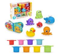 Bright Starts Splash, Splash Baby 15pc Bath Set - Waterproof Book, Rubber Ducky, Animal Toys and Stacking Cups, Unisex, 6 Months+