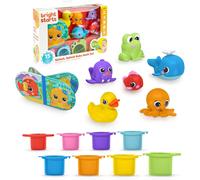Bright Starts Splash, Splash Baby 15pc Bath Set - Waterproof Book, Rubber Ducky, Animal Toys and Stacking Cups, Unisex, 6 Months+