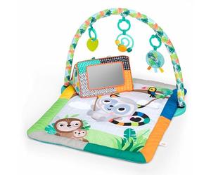 Bright Starts Tropical Treetop Baby Activity Gym & Tummy Time Mat with Toy Bar and 4 Toys, Prop-Up Mirror, Ages Newborn & Up