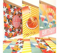 bright stem Birthday Cards, 12 Pack, Vintage Style Designs, Multipack with Envelopes, Eco-Friendly, Recycled Card, 14x14.5cm, Women/Unisex