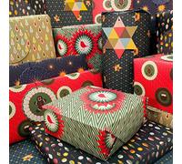 Bright Stem Recyclable Christmas Wrapping Paper Gift Wrap Folded Sheets and Tags Multipack Vintage Style Geometric Patterns and Tags, Made in the UK