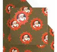 Bright Stem Santa Christmas Wrapping Paper Hand-Illustrated 6 Recyclable sheets and 12 tags (green and red)