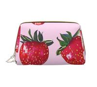 Bright Strawberries Printed Makeup Bag for Women Portable Leather Make up Bag Travel Zipper Cosmetic Bags Organizer