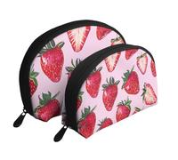 Bright Strawberries Printed Makeup Bags 2-Piece Portable Shell Travel Toiletry Bag Cosmetic Organizer Bag for Women