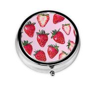 Bright Strawberries Printed Round Pill Organizer with 3 Compartments, Portable Mini Pill Box Pill Case for Medicine, Vitamin, Fish Oil, Supplements