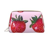 Bright Strawberries Printed Small Makeup Bag Portable Leather Make up Bag Travel Zipper Cosmetic Bags Organizer for Women