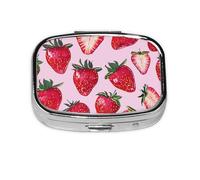 Bright Strawberries Printed Square Pill Organizer with 2 Compartments, Portable Mini Pill Box Pill Case for Medicine, Vitamin, Fish Oil, Supplements