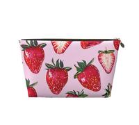 Bright Strawberries Printed Travel Cosmetic Bags with Gold Zipper Makeup Organizer Cosmetic Case Toiletry Bag for Women Mom Girls