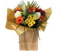 Bright Summer Bouquet with Lilies, Roses, Gerberas, Chrysanthemums - Fresh Flower Arrangement Gift for Birthdays, Anniversaries, Celebrations, Thank You, Get Well, Delivered in Gift Bag, Long-Lasting
