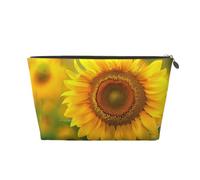 Bright Sunflower Printed Travel Cosmetic Bags with Gold Zipper Makeup Organizer Cosmetic Case Toiletry Bag for Women Mom Girls