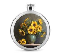 Bright Sunflowers Stainless Steel Hip Flask for Liquor, Round Pocket Portable Wine Flask for Drink 5 Oz